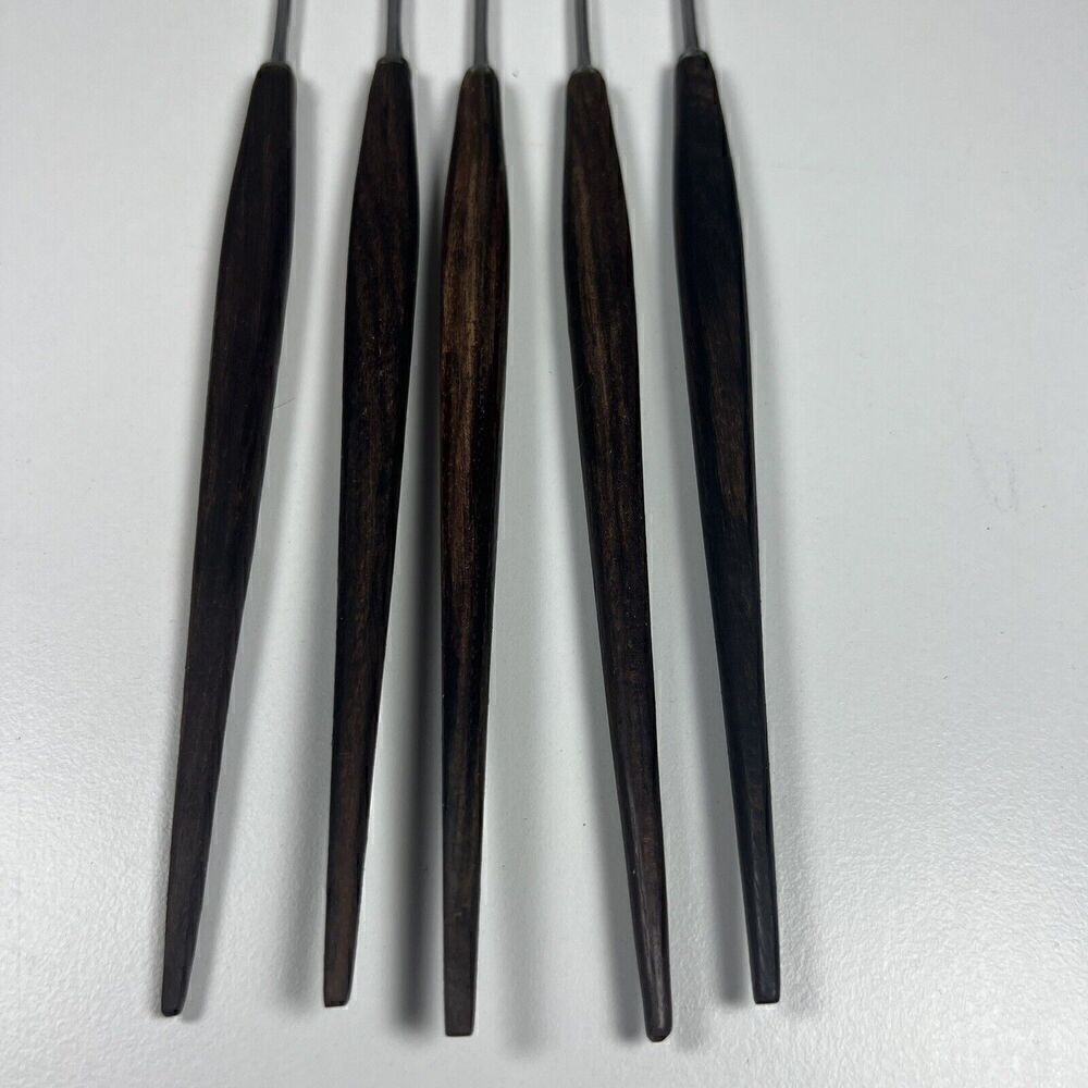 Vintage Fondue Fork Set 5 Dark Wood Handles Made in Japan Unbranded 10.5” - Picture 2 of 5